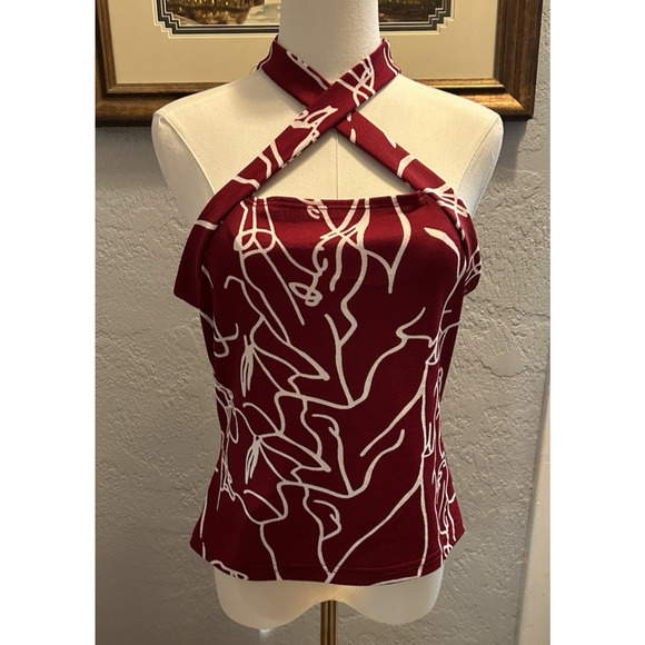 Shein Top Red/White XL Top Racer Front Geometric Aztec Travel Vacation Beach Boh - Picture 1 of 8